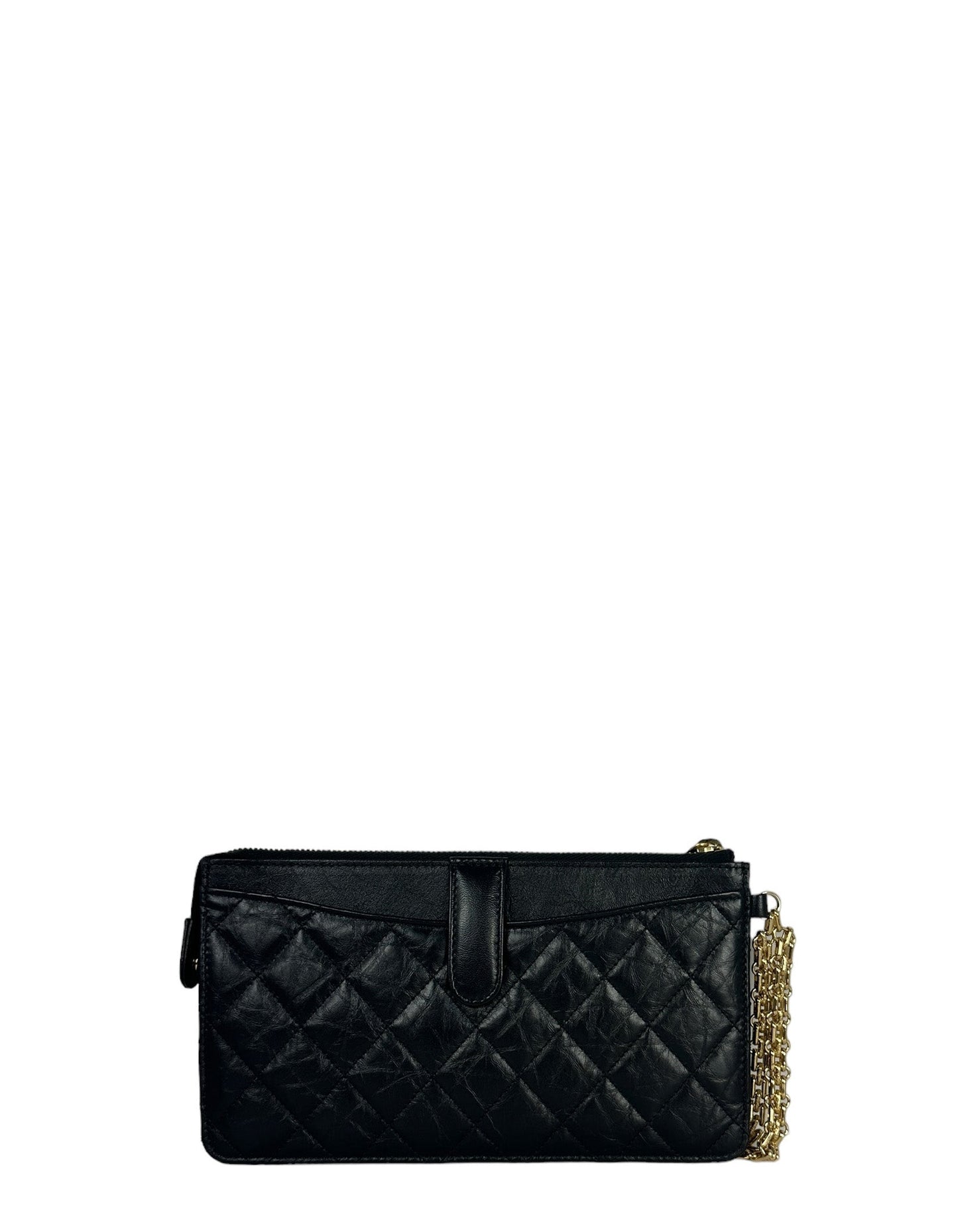 Chanel Black Leather Quilted Reissue Wallet Wristlet Bag