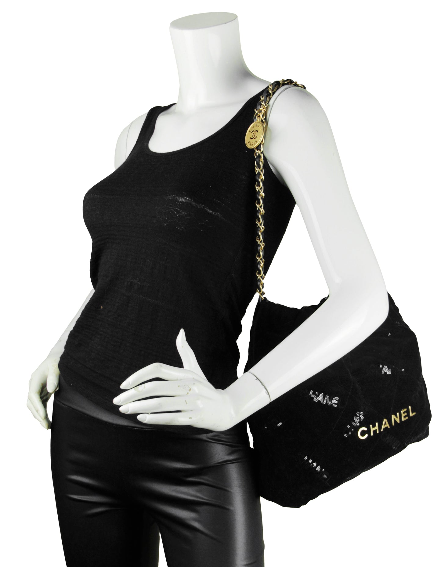 Chanel Black Velvet Sequins Chanel 22 Tote Bag