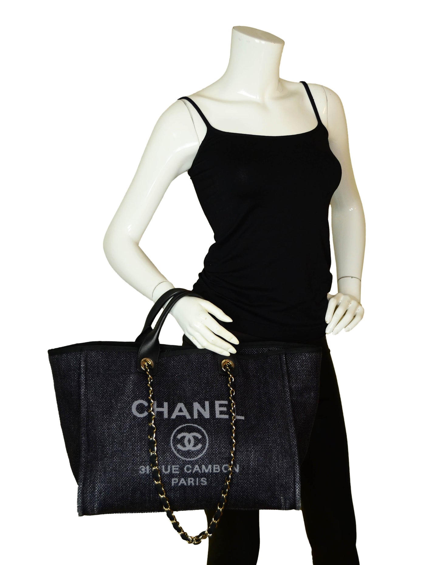 Chanel Black Woven Straw Raffia Medium Deauville Women Shoes