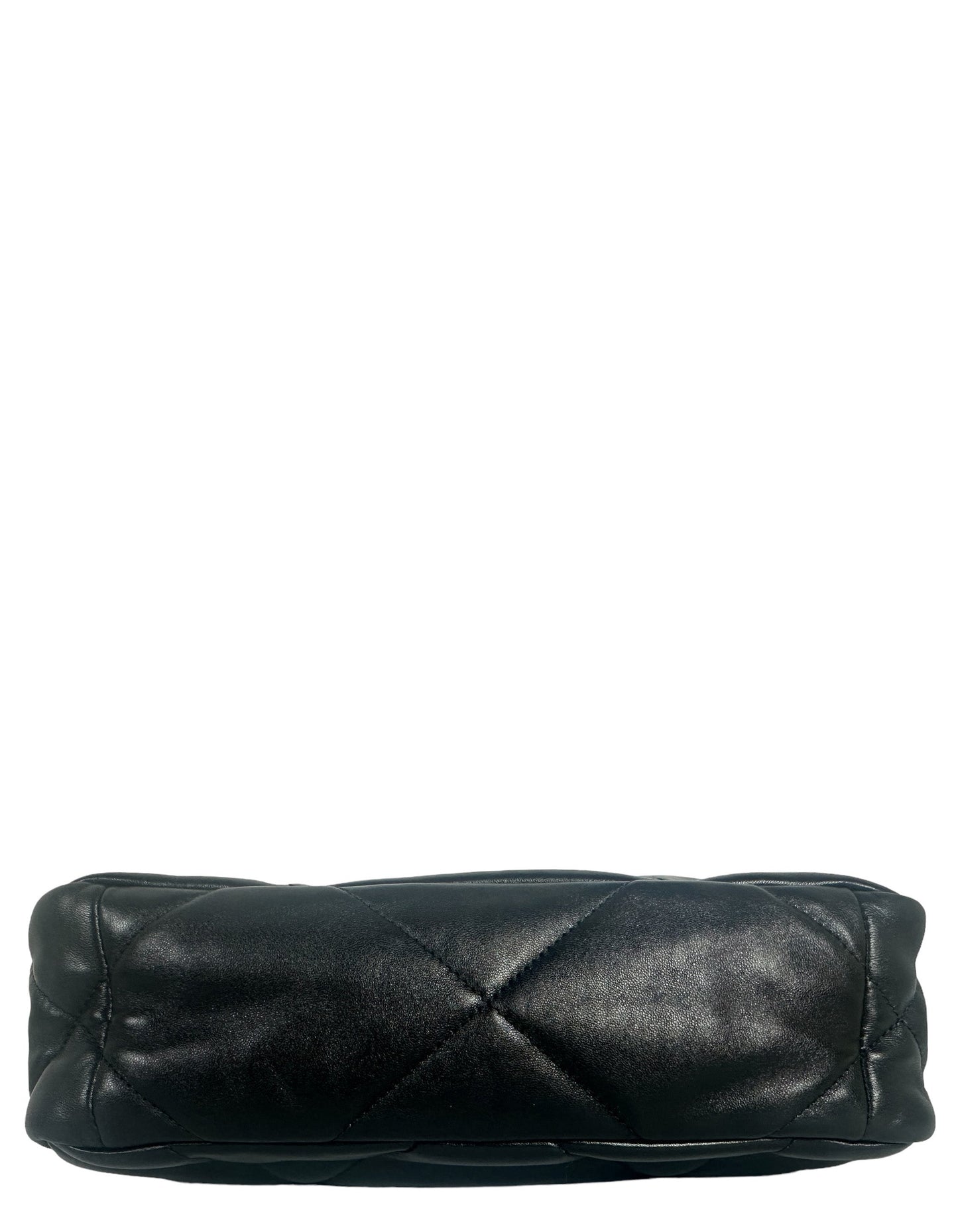 Chanel Silvertone Black Lambskin Quilted Medium 19 Bag