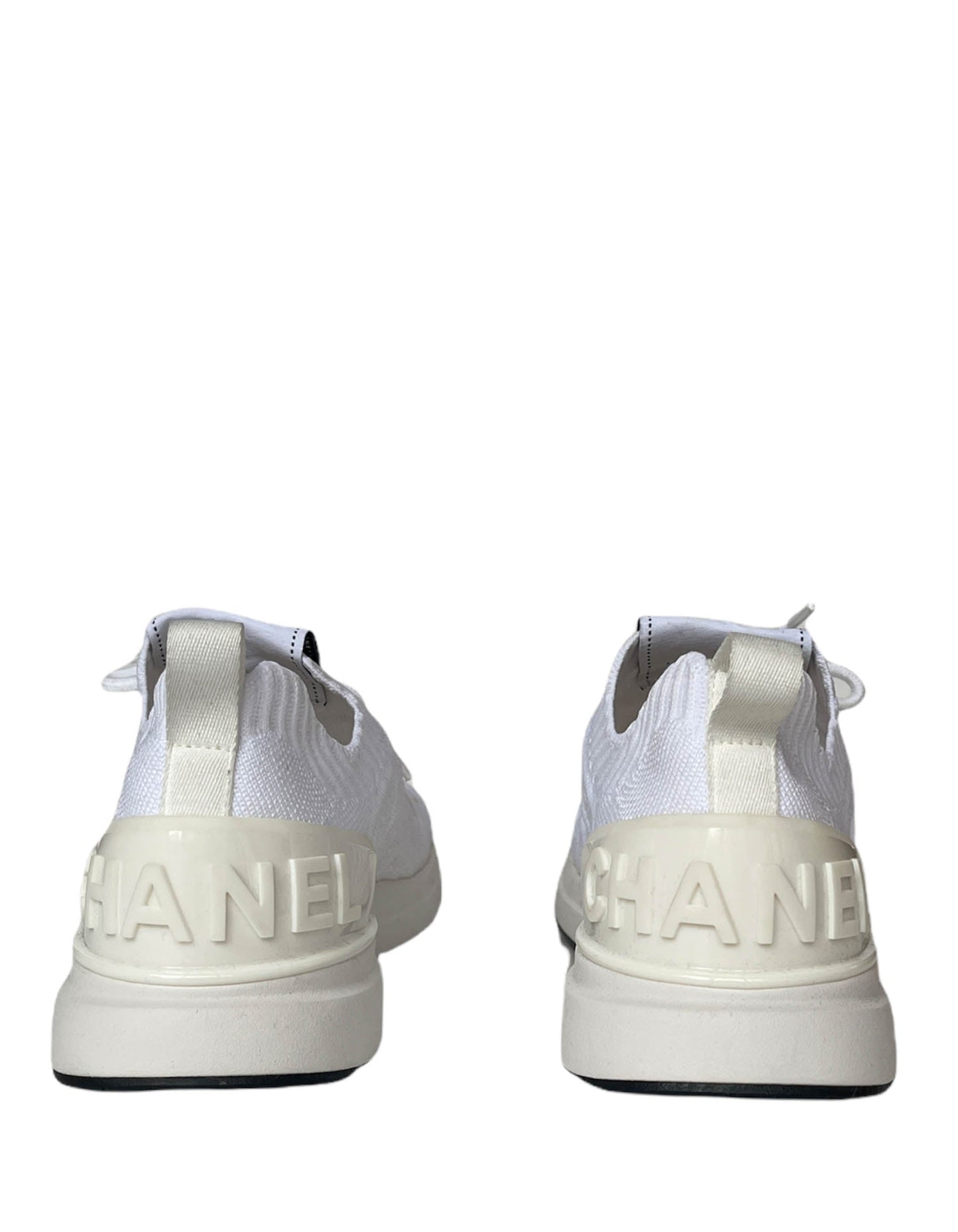 Chanel White Quilted Knit Sock Low Top Athletic Sneakers Sz 38.5 for Women