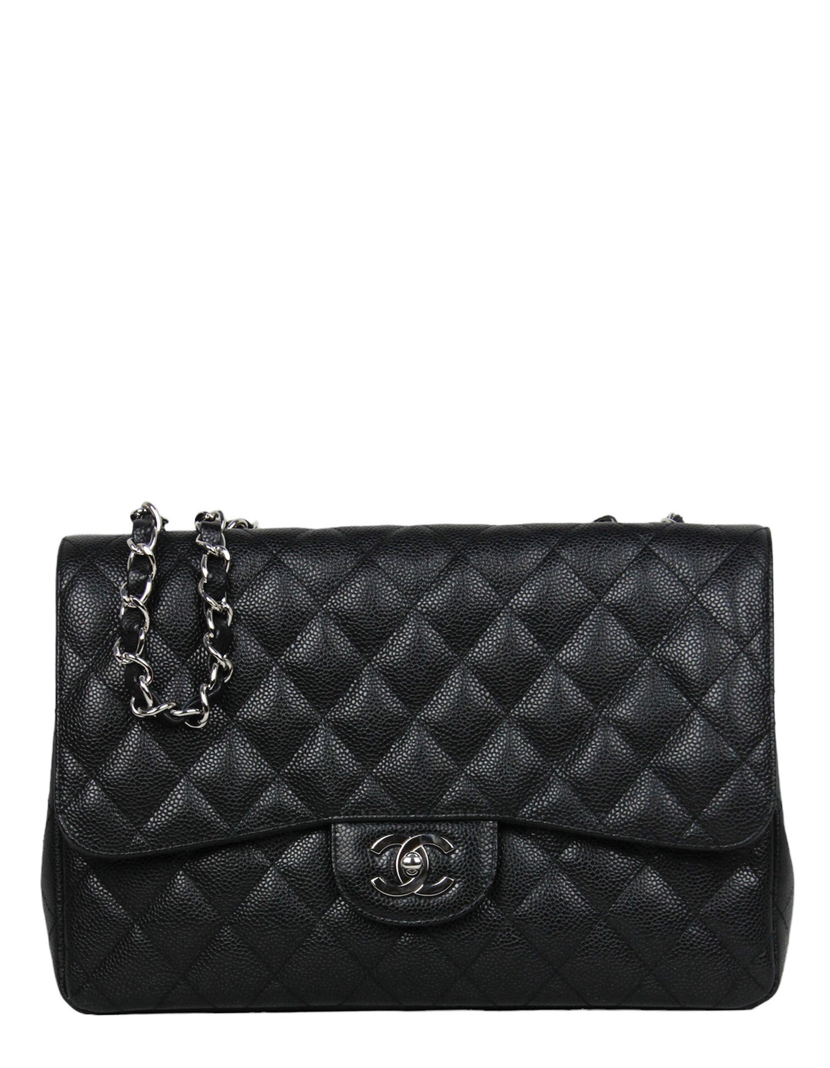 Chanel Black Caviar Leather Single Flap Jumbo Women Shoes