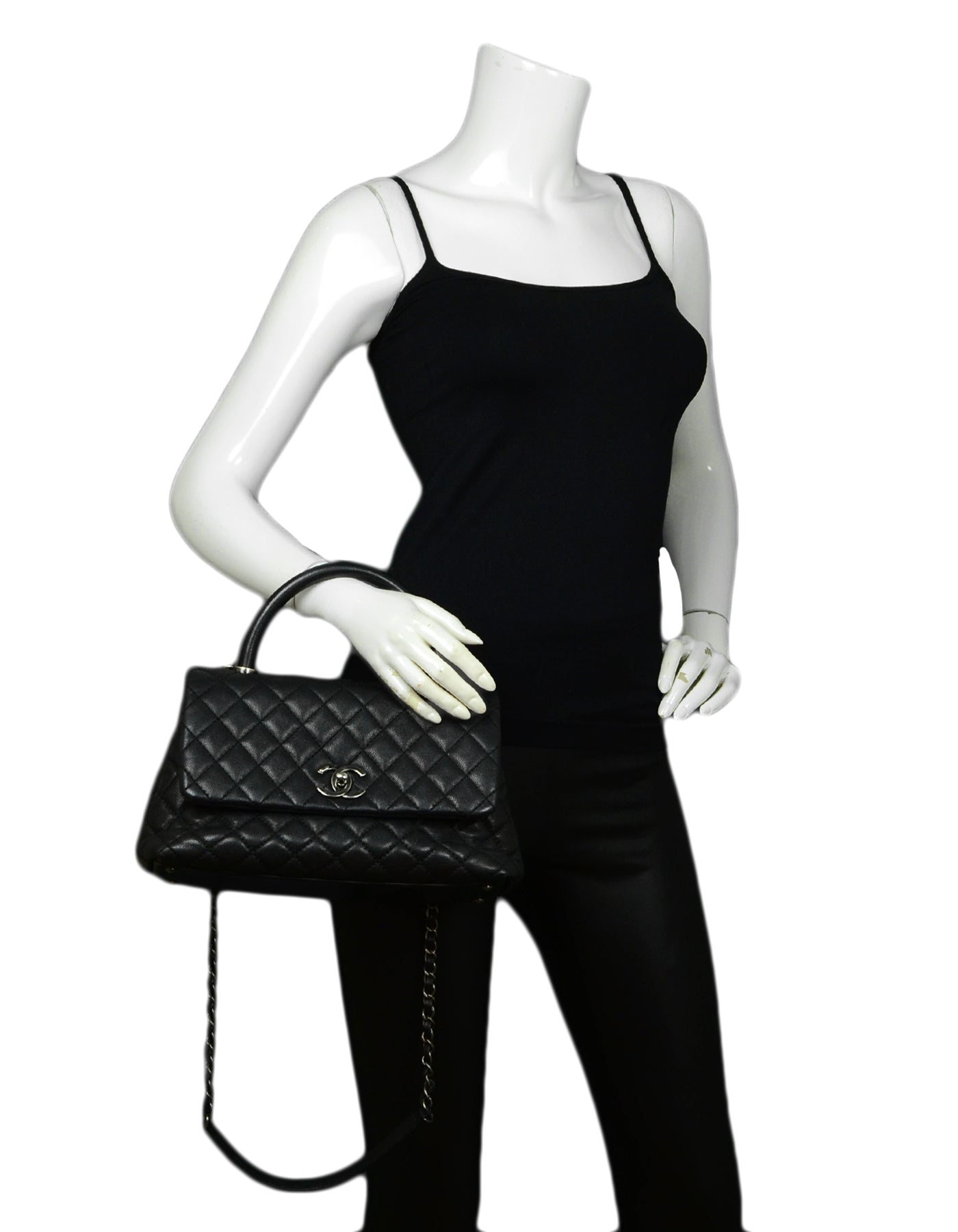 Chanel Black Caviar Quilted Small Coco Handle Flap Women Shoes