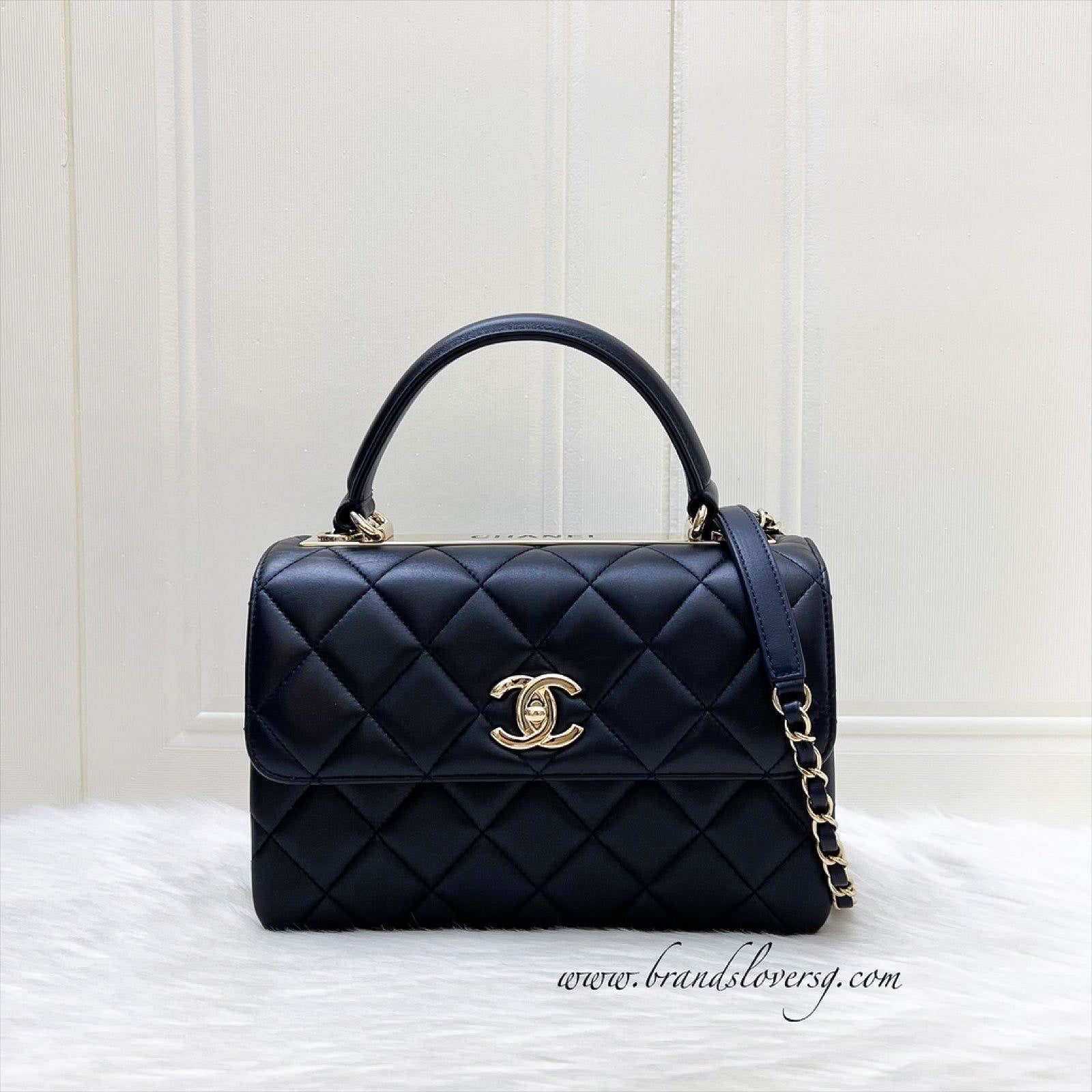 Chanel Small Trendy Cc Top Handle Flap In Navy Blue Lambskin And Lghw Bag