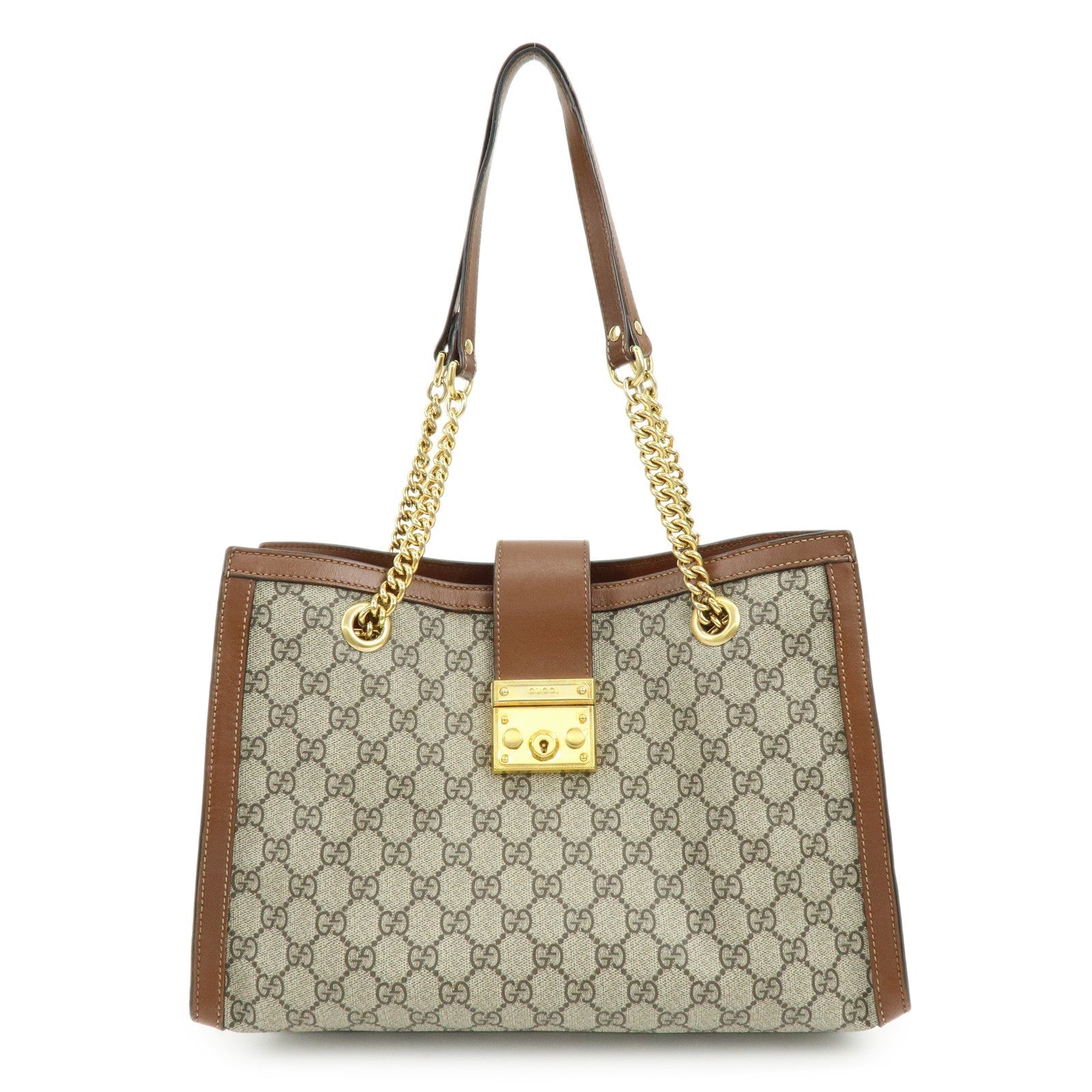 GUCCI GG Supreme PVC Leather Chain Shoulder Bag Beige Brown 479197
