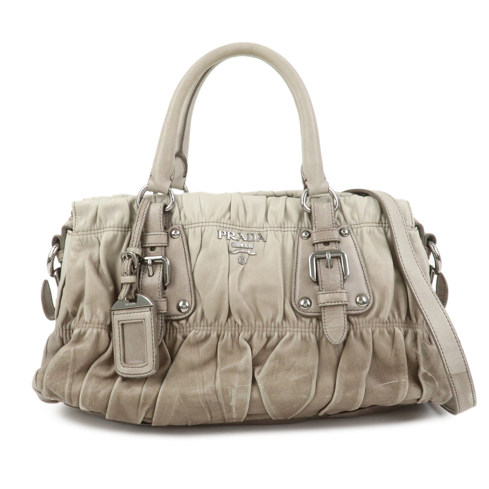 Shoulder Bag Gathered 2Way Bag Hand Bag Leather Gray
