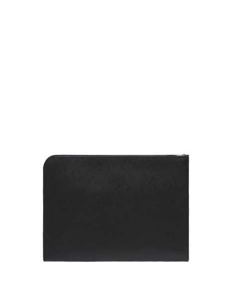 Prada Document Holder Triangle Luxury Handbag Leather Saffiano Black Travel Bag