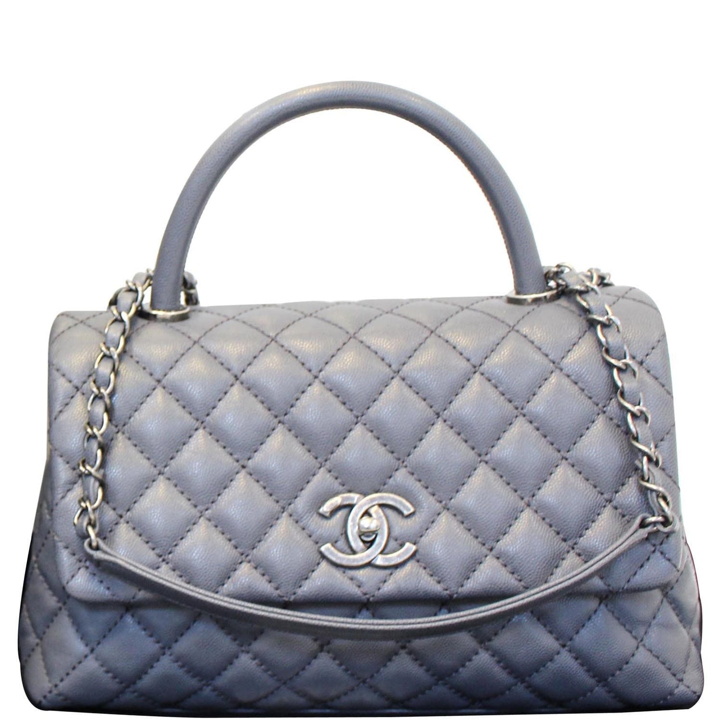 Chanel Coco Handle Caviar Quilted Leather Grey Travel Bag