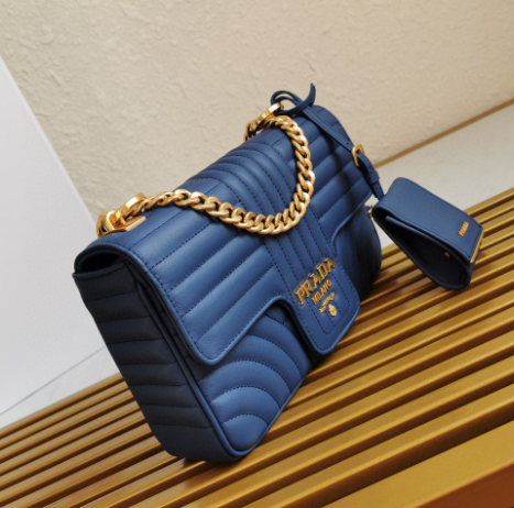 Prada Diagramme Bag Dark Leather Blue Medium Travel Bag