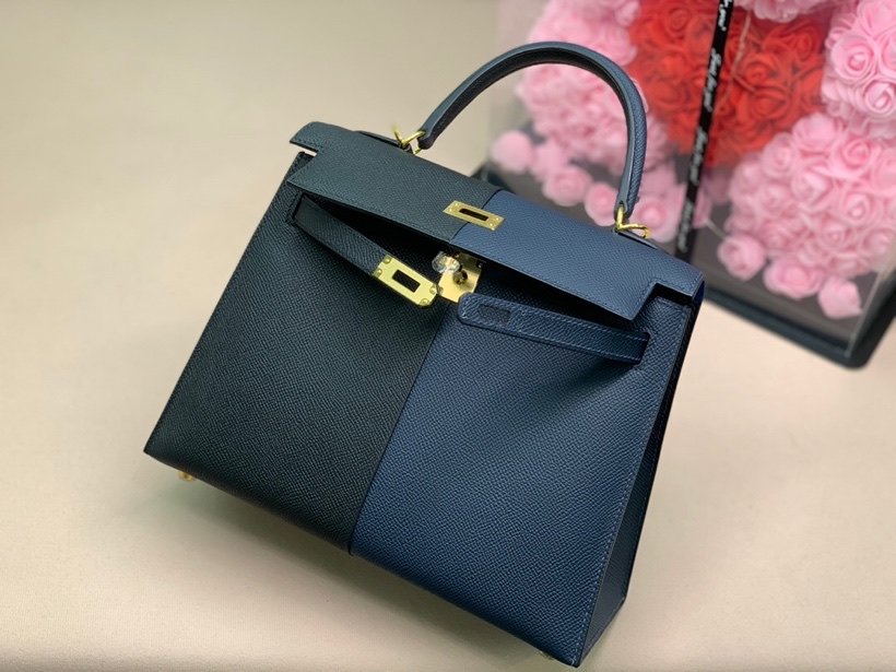 Top Quality Kelly Sellier Epsom Bag Navy Black Blue Shoulder Bag