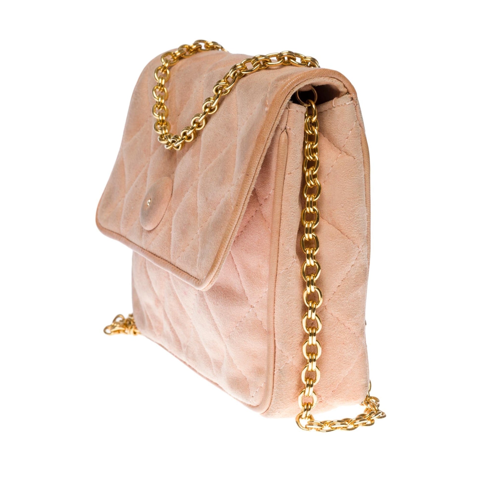 Chanel Classic Mini shoulder New Bag in pink quilted suede, GHW