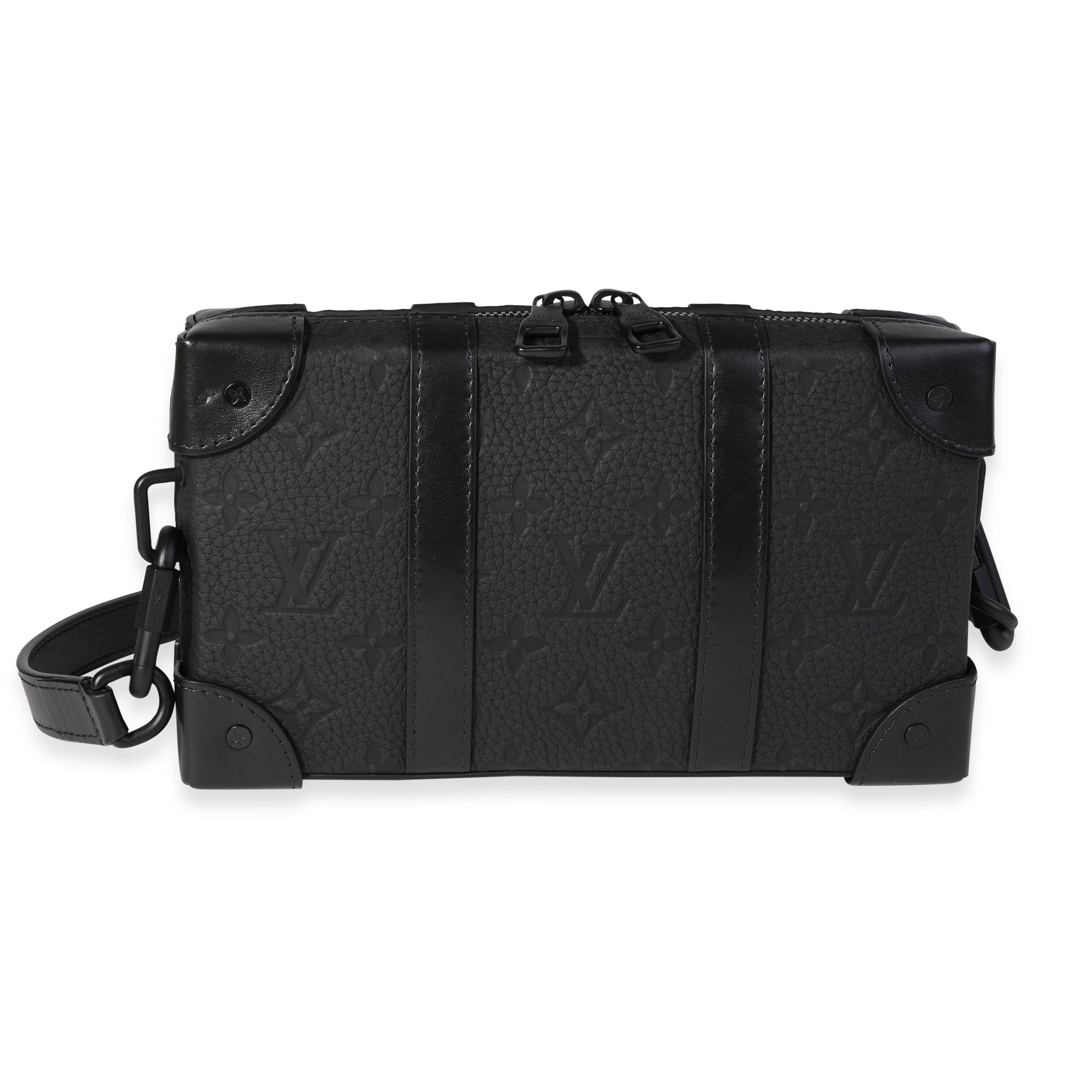 Louis Vuitton Embossed Taurillon Soft Trunk Monogram Leather Black Wallet Case