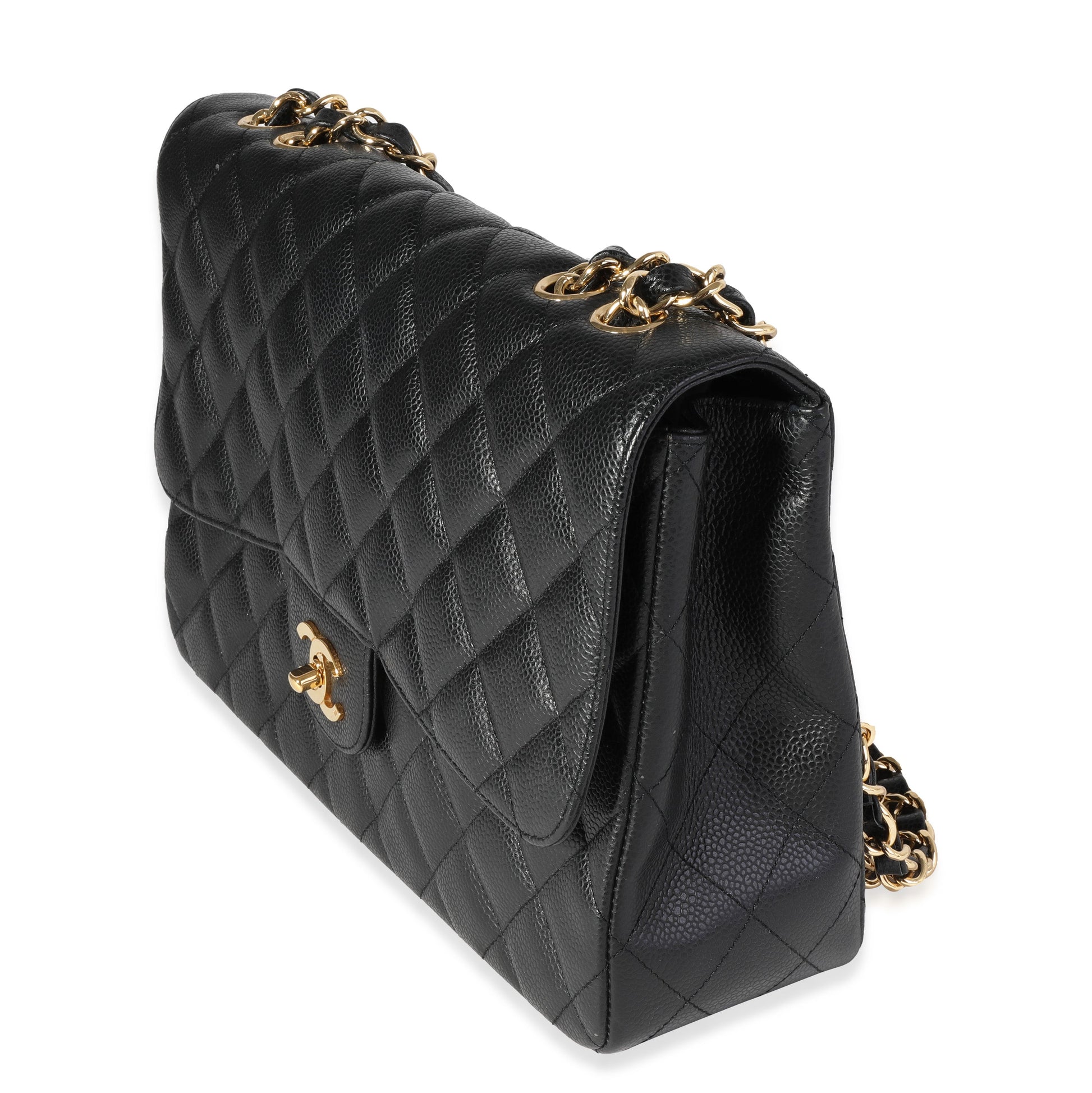 Chanel Black Quilted Caviar Jumbo Classic Single New Bag