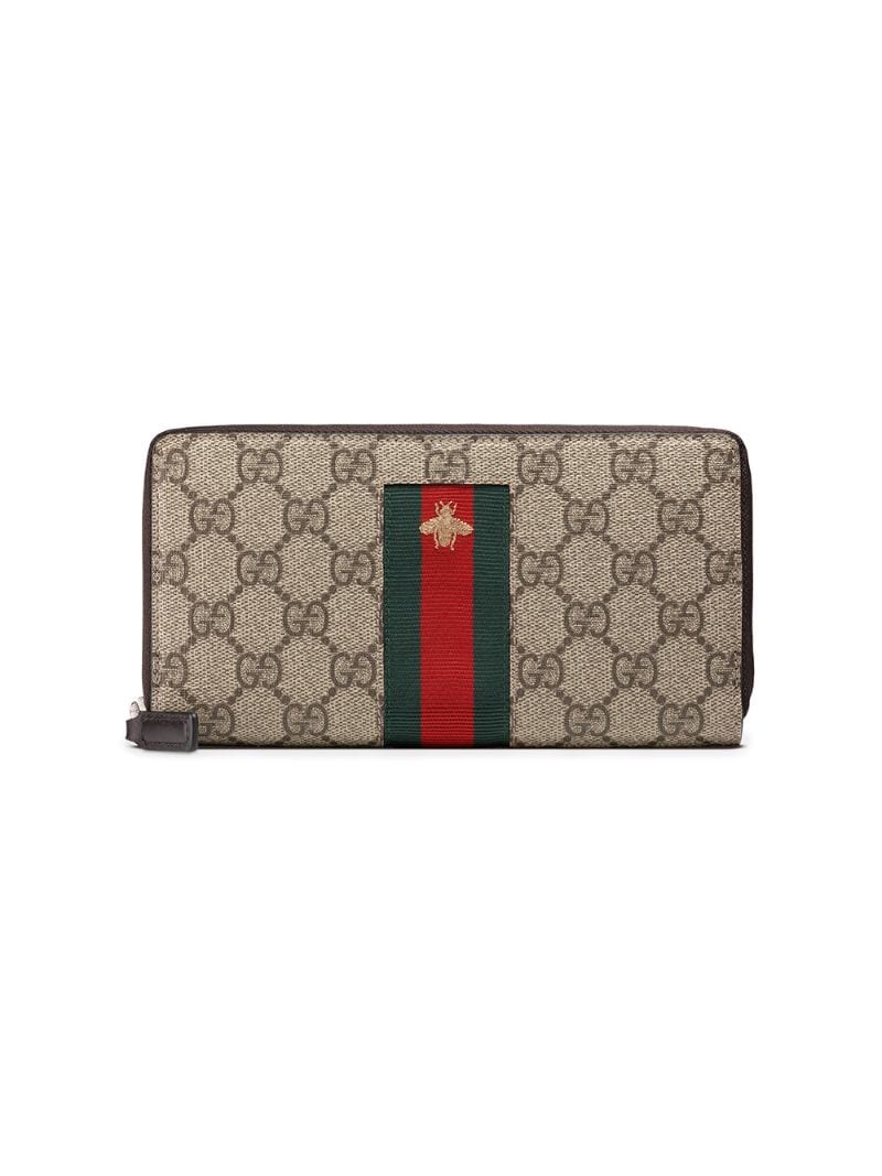 Gucci - Web GG Supreme zip around wallet - women - Canvas/Leather - One Size - Brown