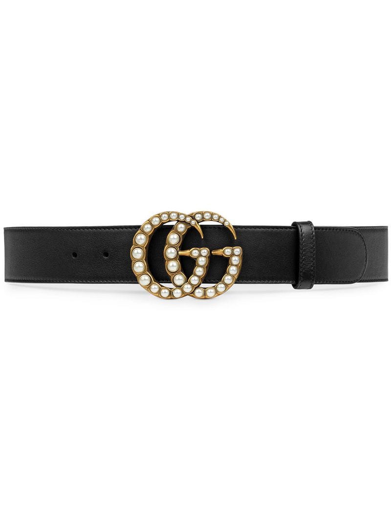 Gucci - Leather belt with pearl Double G - women - Pearls/metal/Leather - 75, 85, 90, 80, 95, 70, 100 - Black