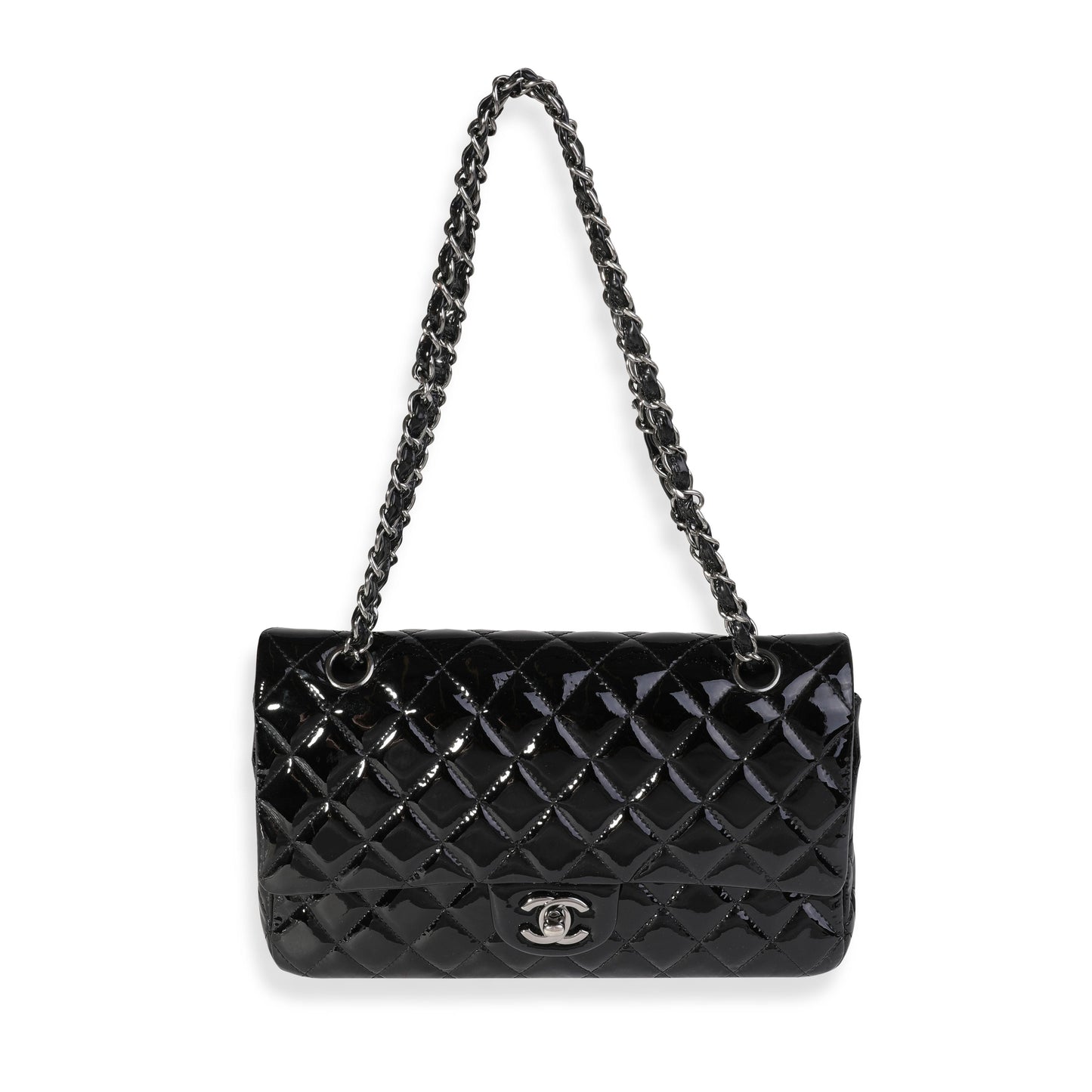 Chanel Black Quilted Patent Leather Medium Classic Double New Bag