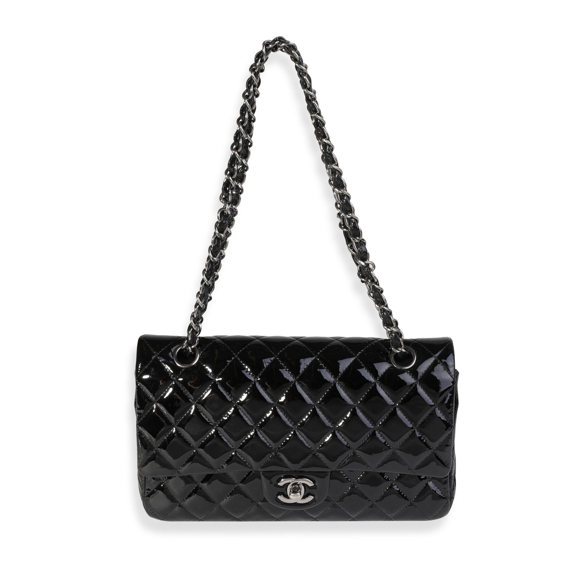 Chanel Black Quilted Patent Leather Medium Classic Double New Bag