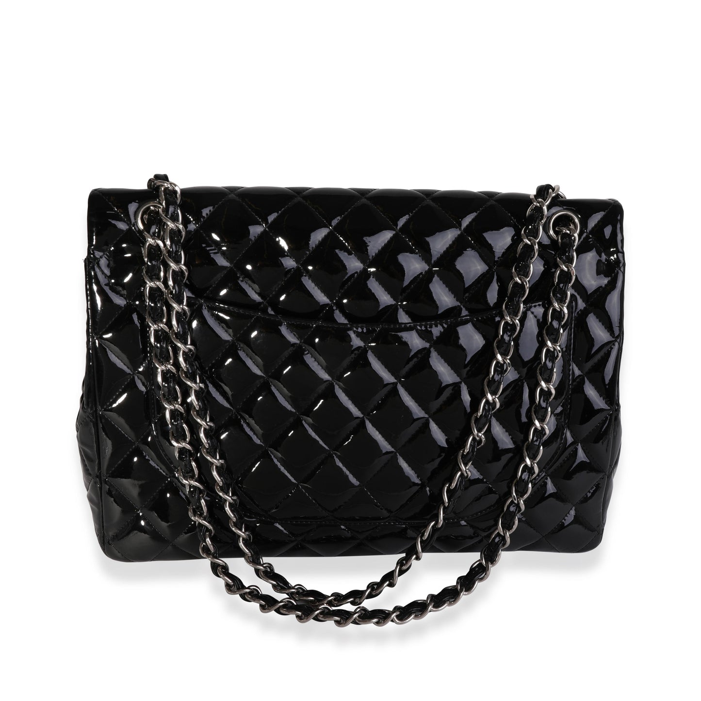 Chanel Black Quilted Patent Leather Maxi Classic Double New Bag