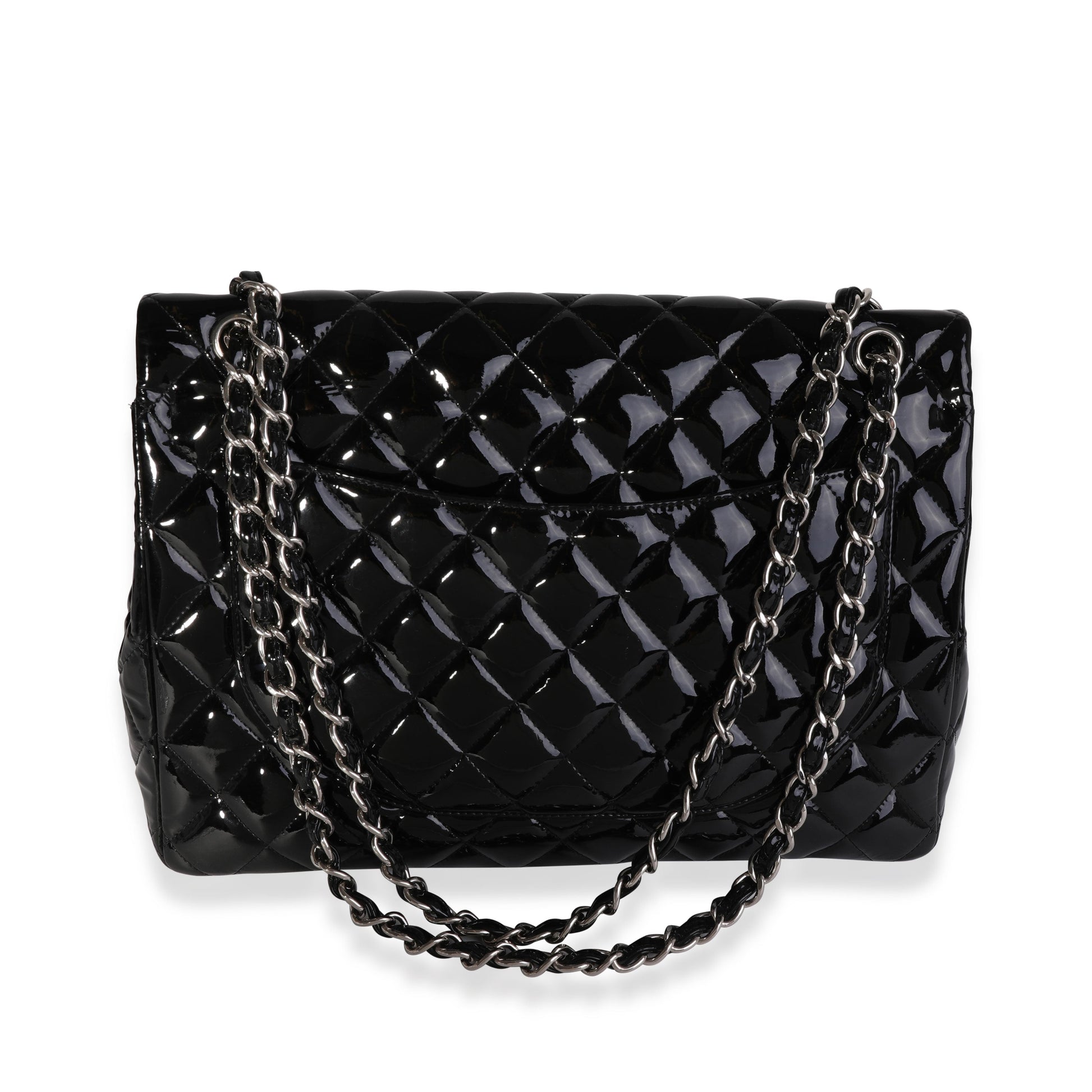 Chanel Black Quilted Patent Leather Maxi Classic Double New Bag