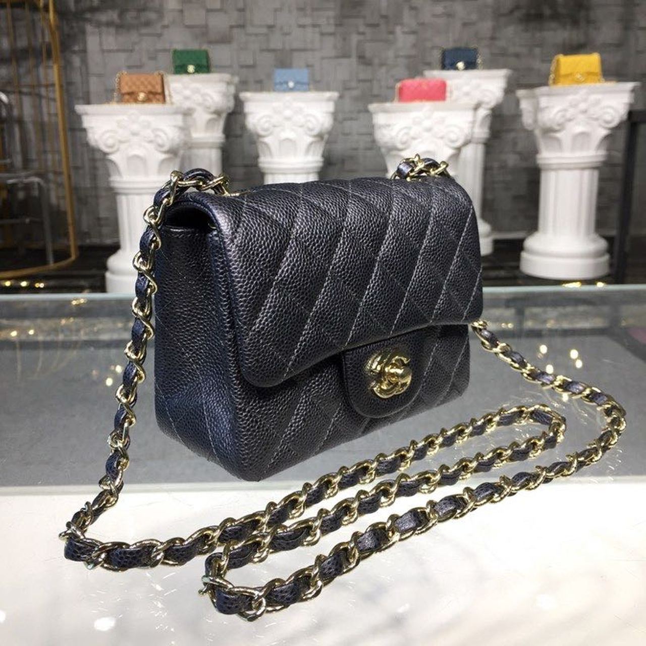 CHLMini Caviar , ’s , Black Flap Crossbody Bag