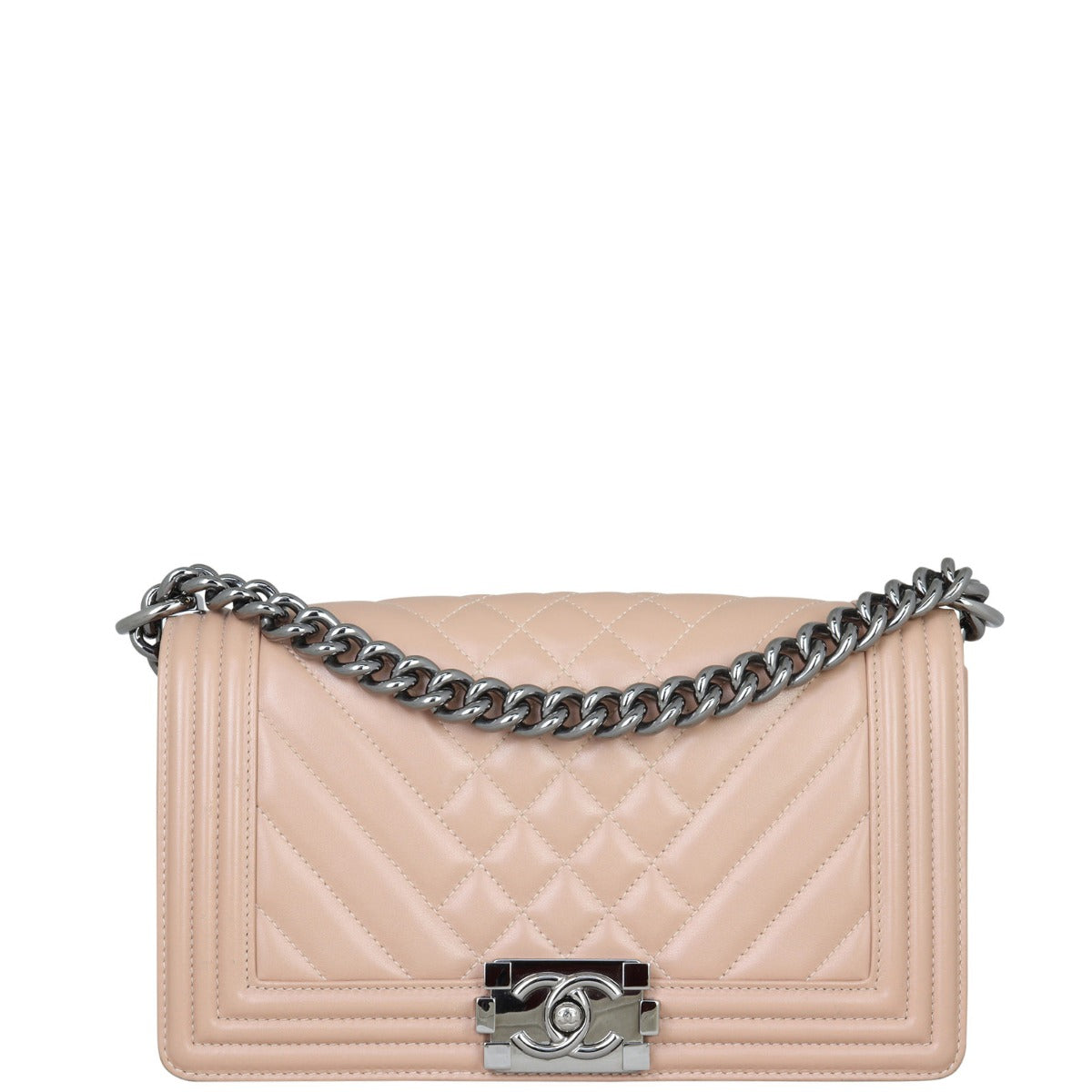 Chanel Boy Old Chevron Deep Nude Handbag Brown Medium