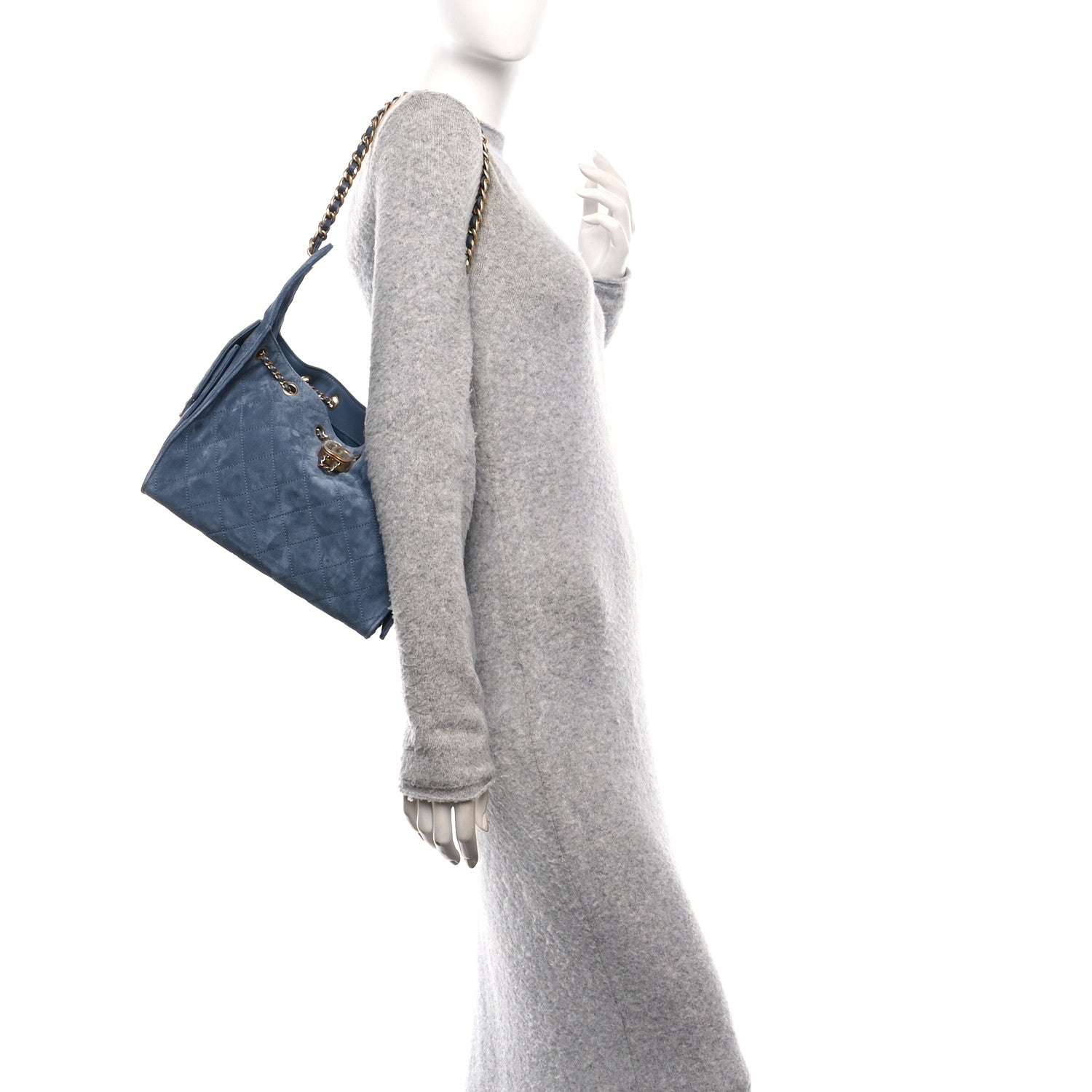 Chanel Suede Quilted Small 25 Handbag Blue