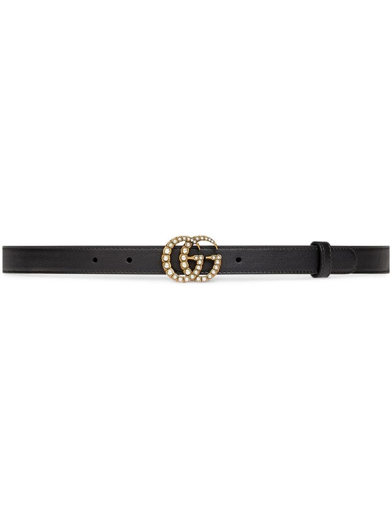 Gucci - Double G pearl-embellished buckle belt - women - Pearls/metal/Leather - 70, 75, 80, 85, 90, 95, 100 - Black