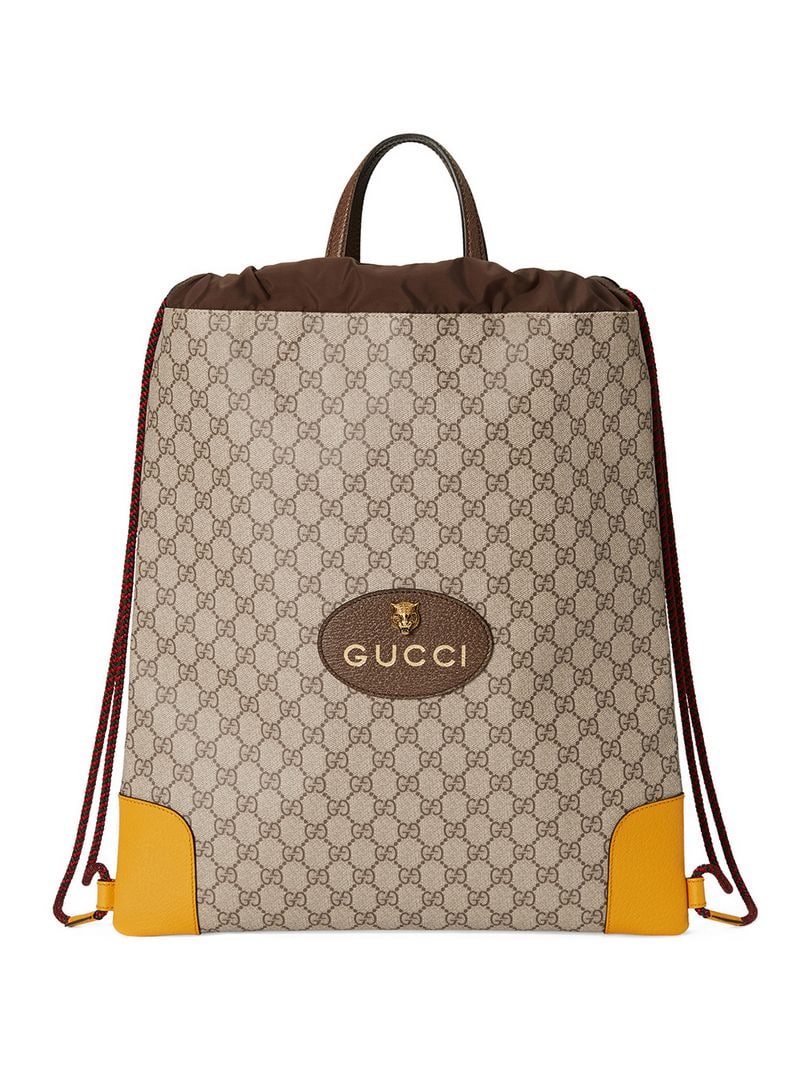 Gucci - GG Supreme drawstring backpack - unisex - Cotton/Leather/Brass/Canvas - One Size - Neutrals