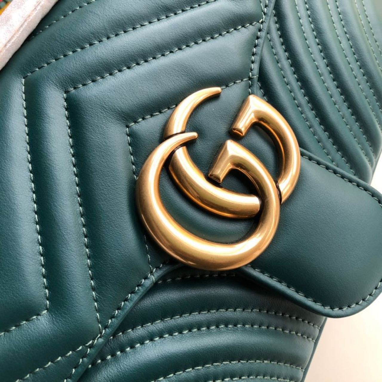 gg Marmont MatelassÃ© Chevron Green Small Shoulder Bag
