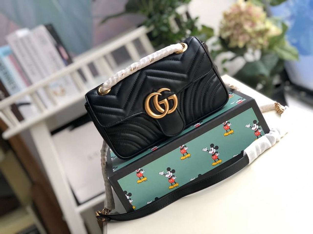 gg Marmont MatelassÃ© Chevron Black Mini Bag 3