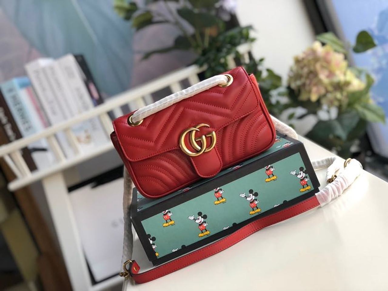 gg Marmont MatelassÃ© Chevron Red Mini Bag
