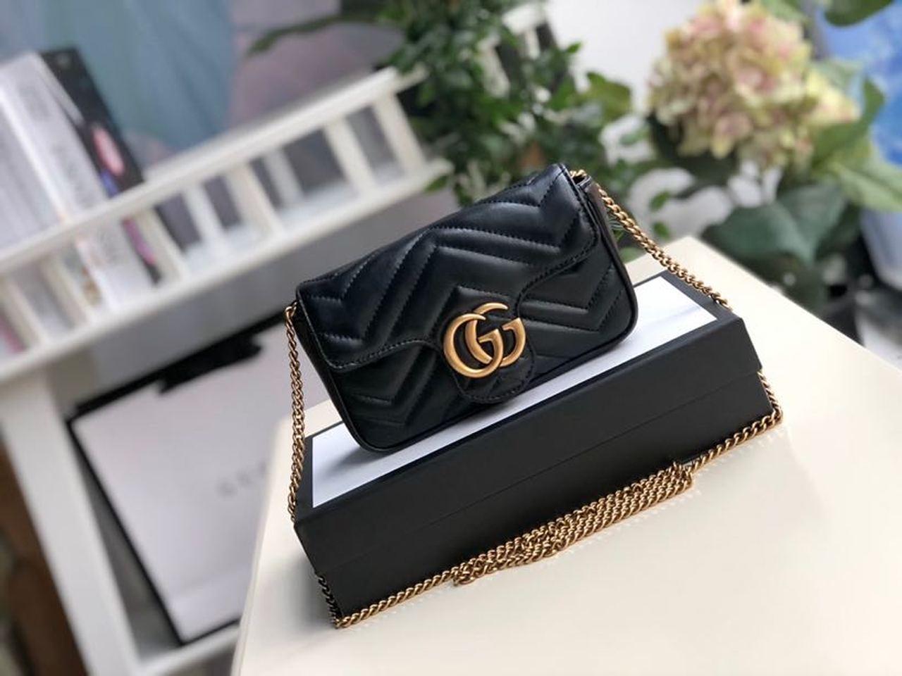 gg Marmont MatelassÃ© Super Dusty Black Mini Bag