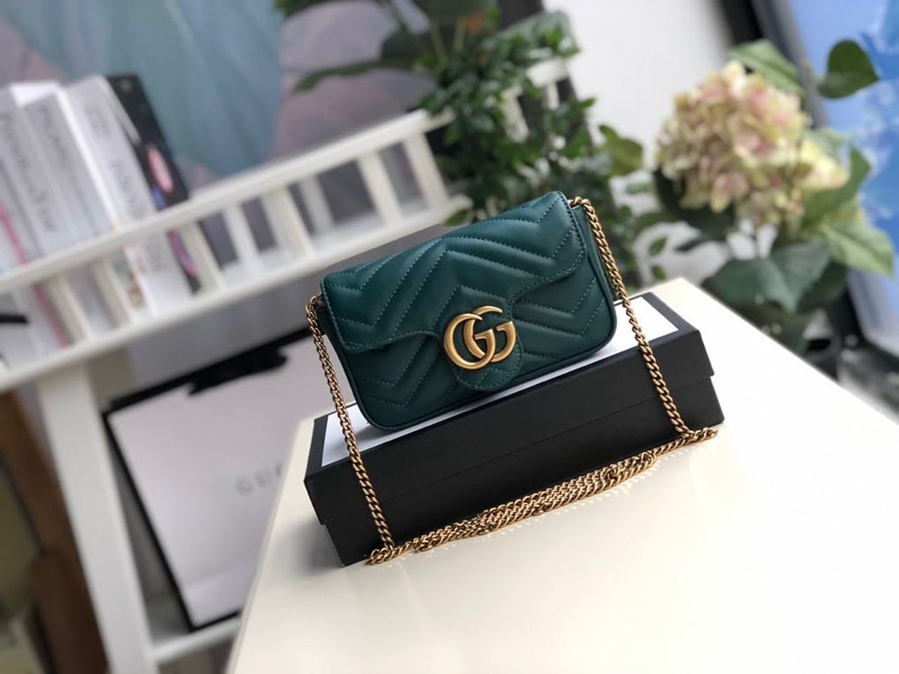 gg Marmont MatelassÃ© Super MatelassÃ© Green Mini Bag