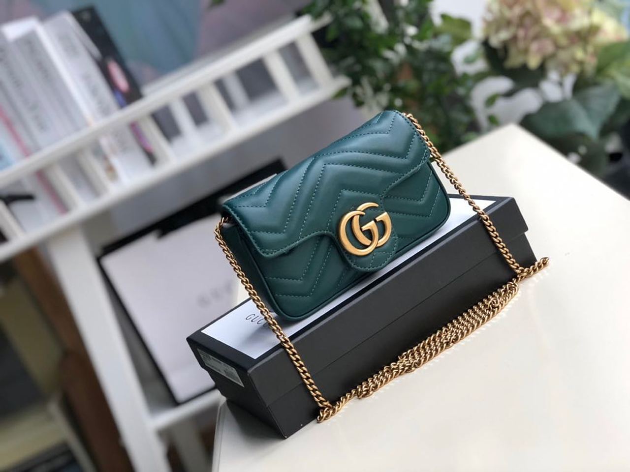 gg Marmont MatelassÃ© Super MatelassÃ© Green Mini Bag