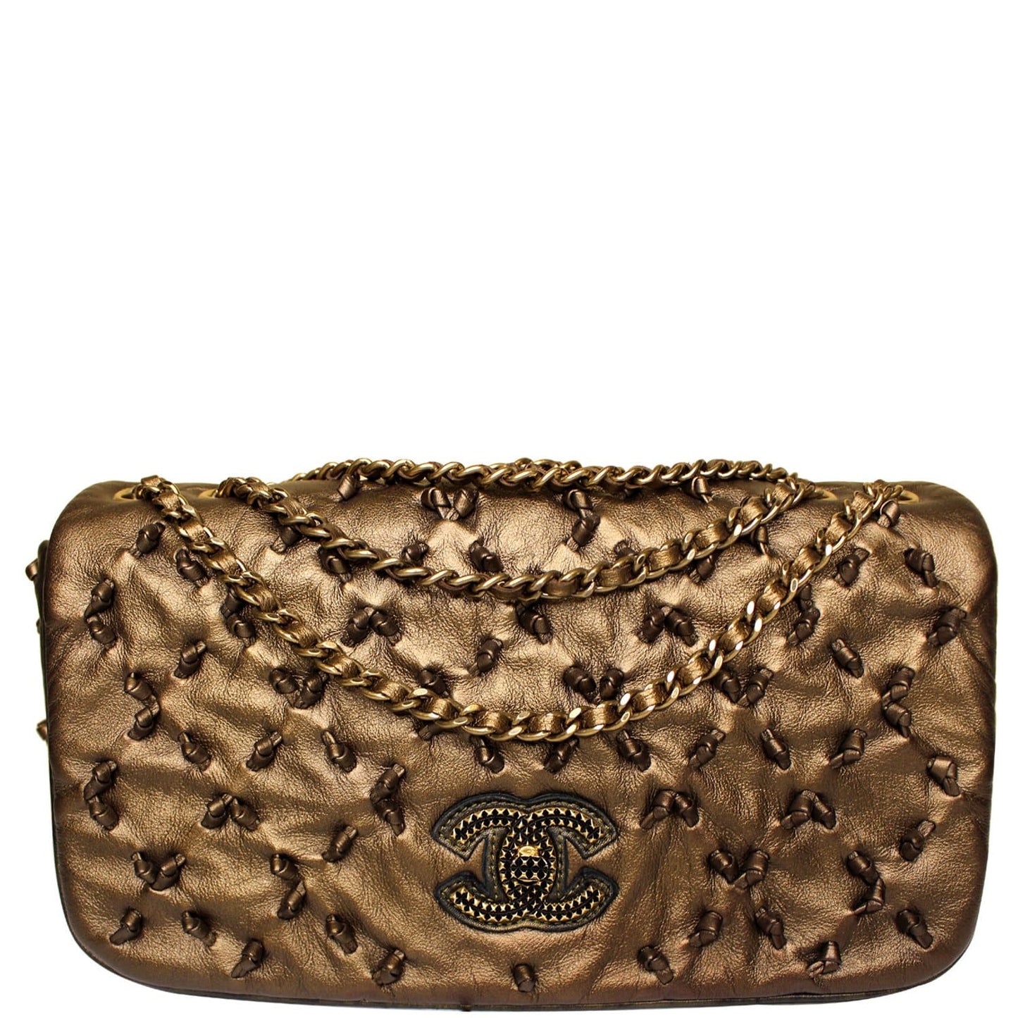 Chanel Classic Flap Chic Knot Bronze Leather Lambskin Travel Bag