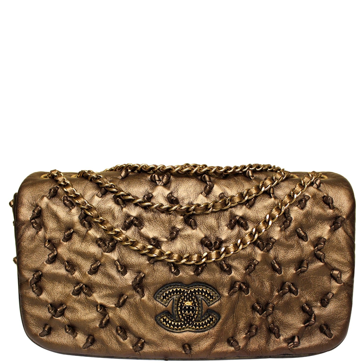 Chanel Classic Flap Chic Knot Bronze Leather Lambskin Travel Bag