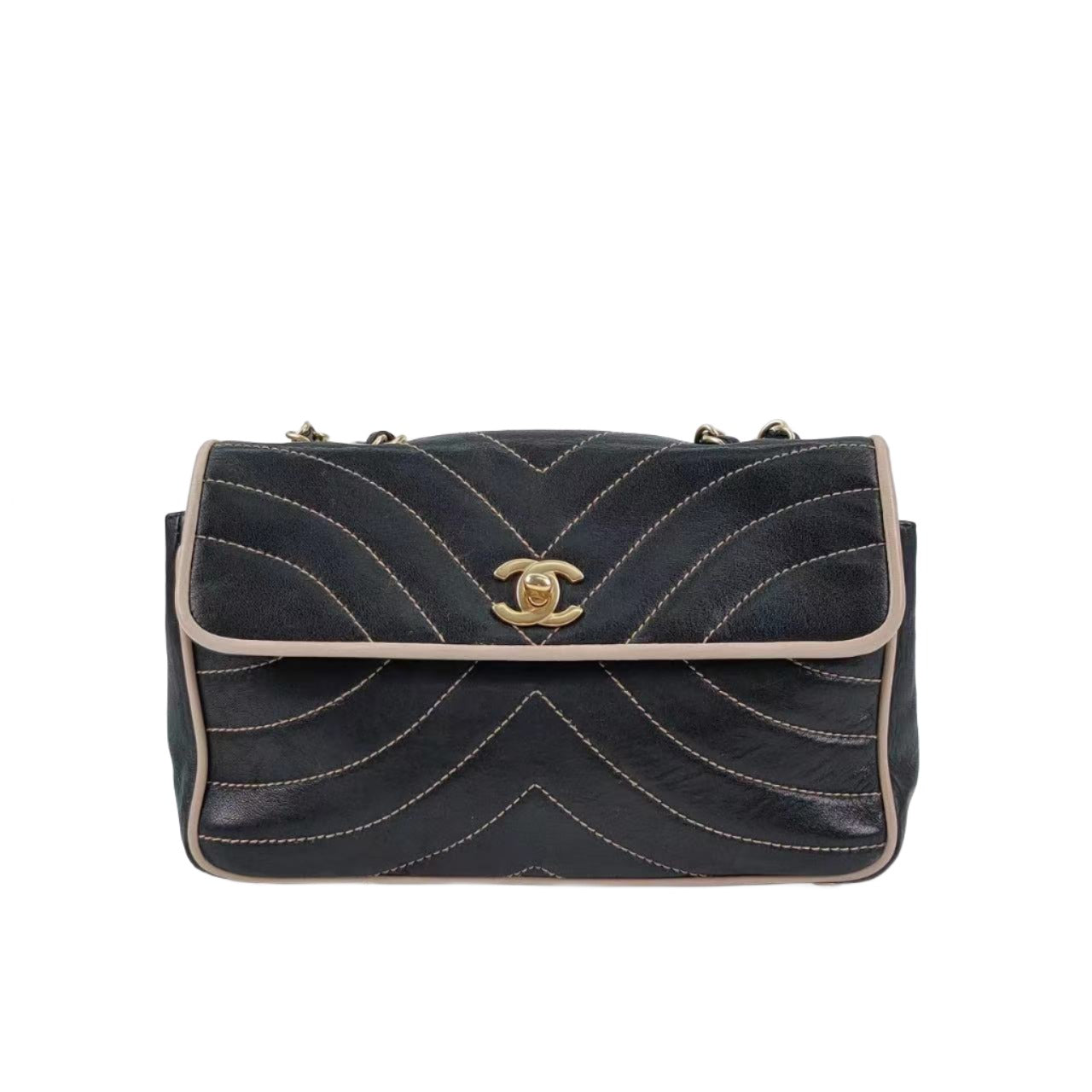 Chanel Chevron Flap Quilted Lambskin tone Hardware Gold Leather Shoulder Bag