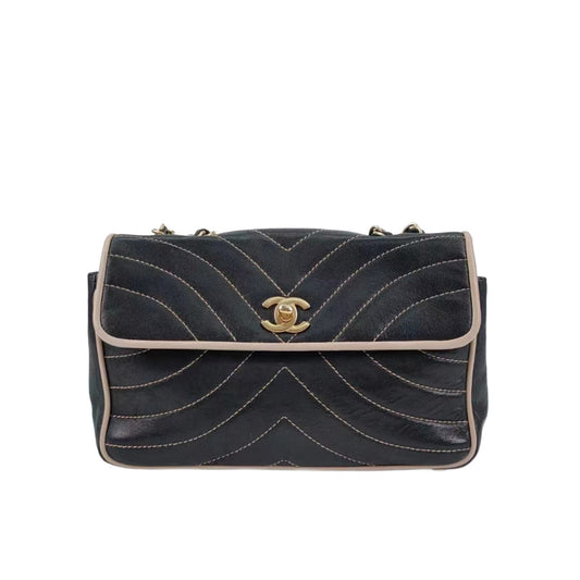 Chanel Chevron Flap Quilted Lambskin tone Hardware Gold Leather Shoulder Bag