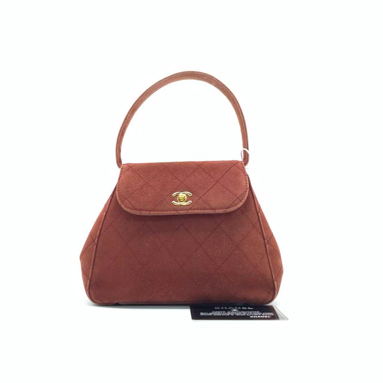 Chanel Kelly - Caramel Tan Suede Top Leather Mini Bag