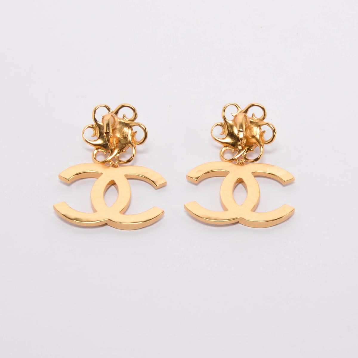Chanel Gold & White Enamel Striped Cc Xl Earrings