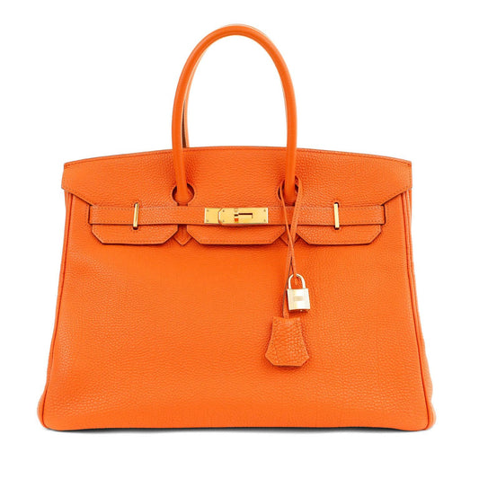 Hermes Togo Birkin W Hardware Handbag Gold Orange Travel Bag