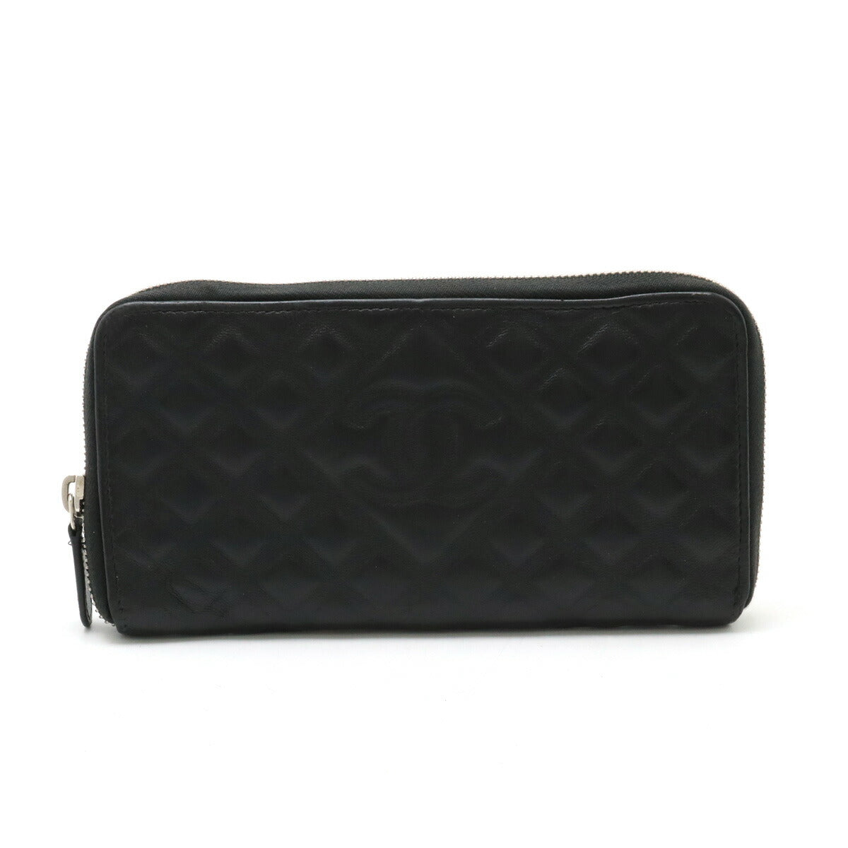 Chanel Diamond Stitch Coco Mark Long Zip Wallet Leather Black