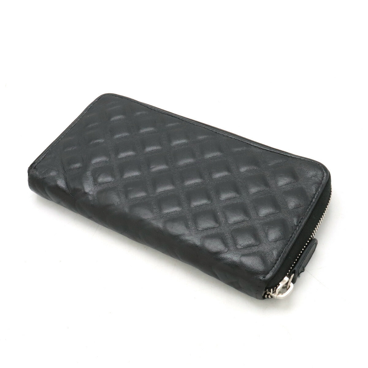 Chanel Diamond Stitch Coco Mark Long Zip Wallet Leather Black