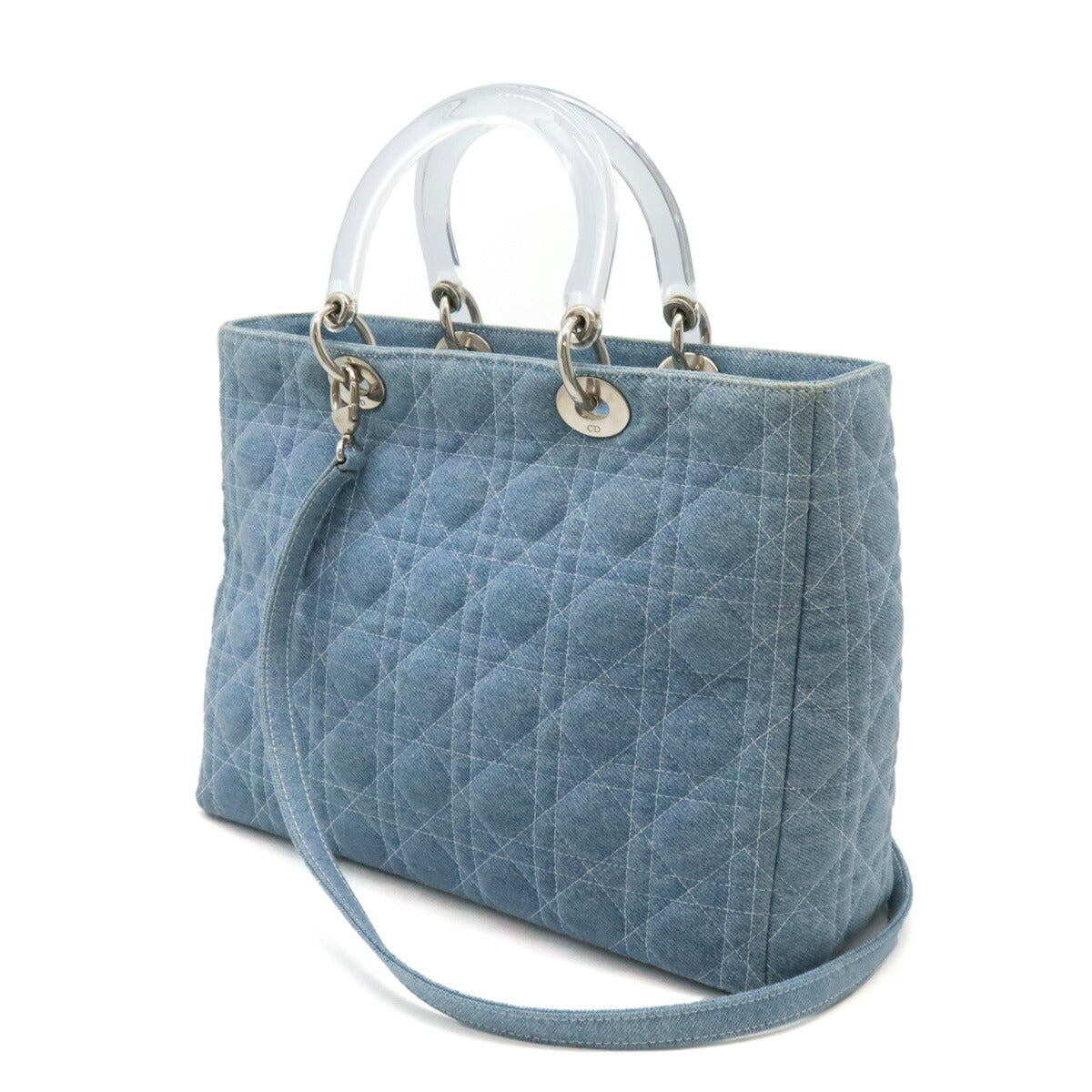 Dior Christian Lady 2Way Bag Light Denim Blue Travel Bag 2Way Light Blue