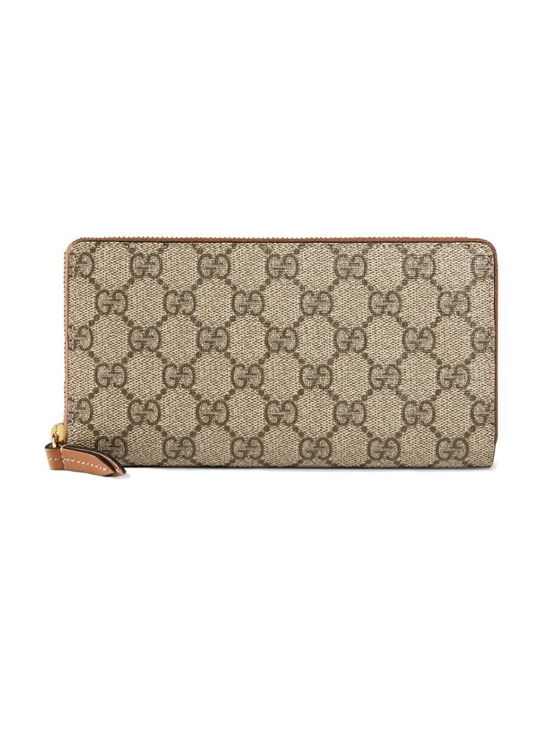 Gucci - GG Supreme zip around wallet - women - Leather/Canvas - One Size - Brown