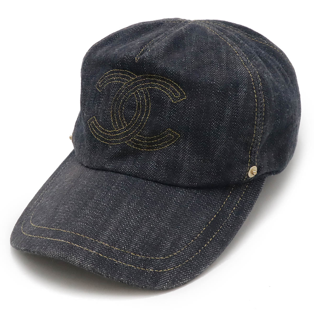 Chanel Denim Coco Mark Cap Denim Blue Gold Stitch