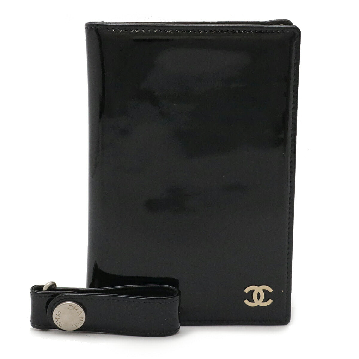 Chanel Patent Leather Coco Mark Passport Case Card Case Black Chain Bag