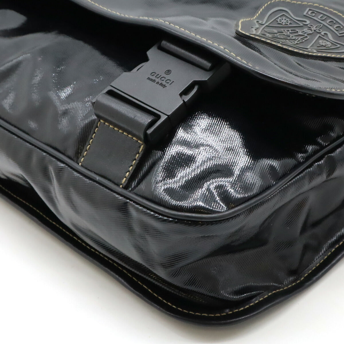 Gucci Coated Crest Emblem Shoulder Bag Canvas