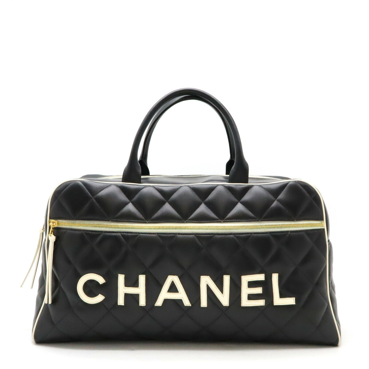 Chanel Leather Matelasse Bowling Bag Travel Bag