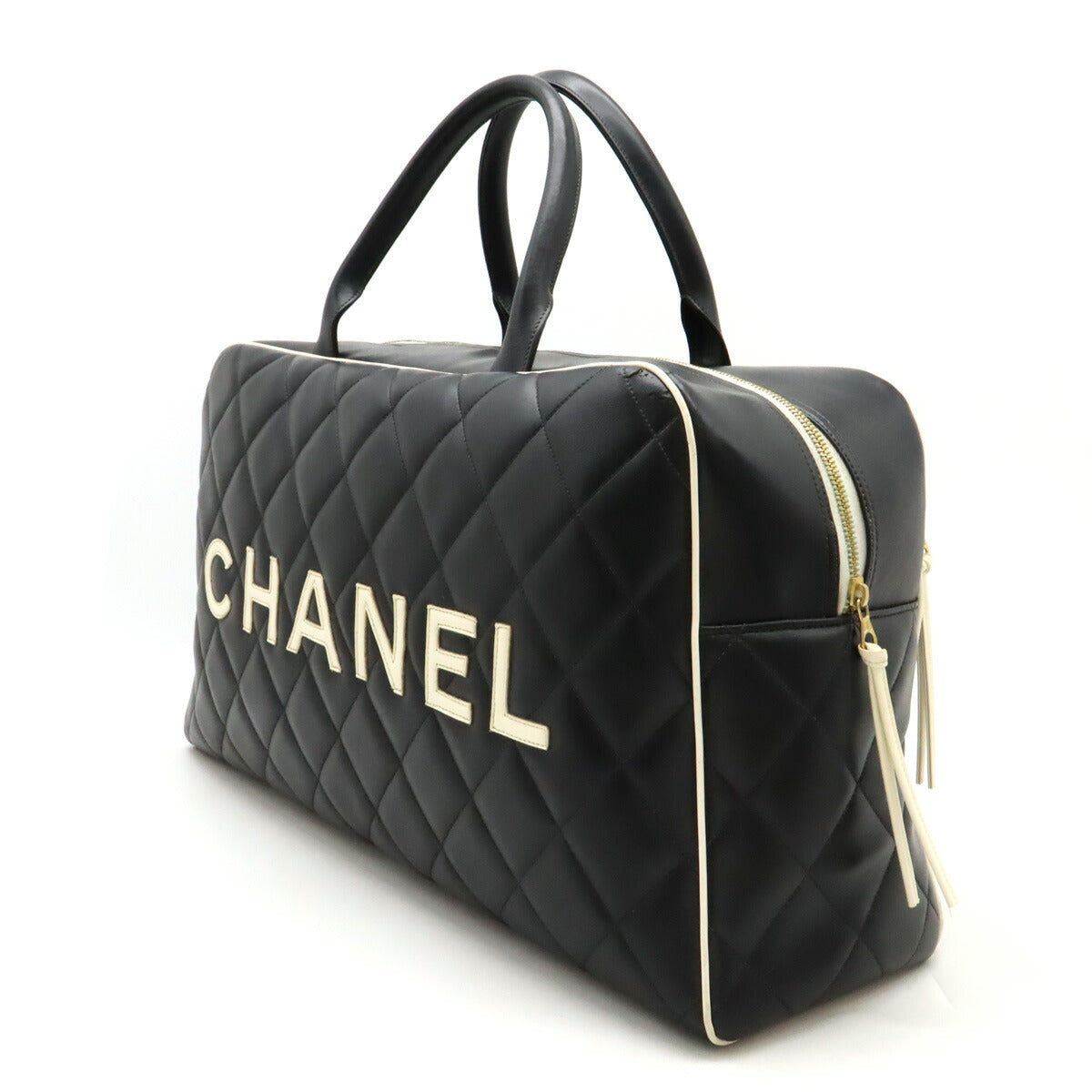 Chanel Leather Matelasse Bowling Bag Travel Bag
